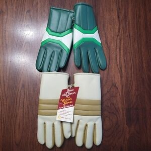 Vintage Jacob Ash Co. Vinyl Lined Winter Ski Gloves Green Tan New Large/One Size